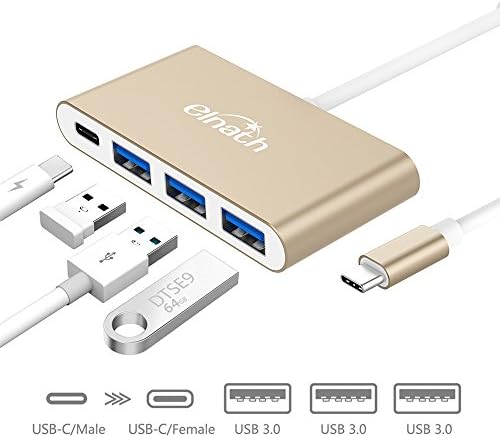 ELNATH USB-C Hub Adapter Type-C to USB 3.0 USB C(Thunderbolt 3 compatible) to USB A Multiport Data Hub Adapter Converter with Charging for New MacBook chromebook Pixel YOGA 900 910 and more Dell XPS13