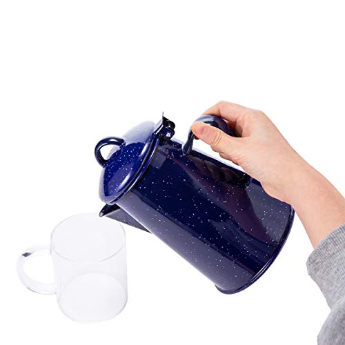 Xena Enamelware Stainless Steel Blue Speckled Coffee Percolator Camping Outdoor 100% BPA Free Metal Cookware, 1.2L Liter 5 Cup 8.5 x 6 Inch BBQ Hunting Accessories Bar BQ Backpacking Gear