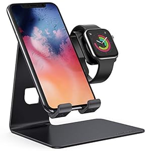 Stand for Apple Watch Phone Holder 2 in 1 : Lamicall Desktop Stand Holder Charging Station Dock Compatible with Apple Watch Series 5/4/3/2/1, and Phone 11 Pro/Xs/X Max/XR/X/8/8Plus/7/7 Plus /6S Plus