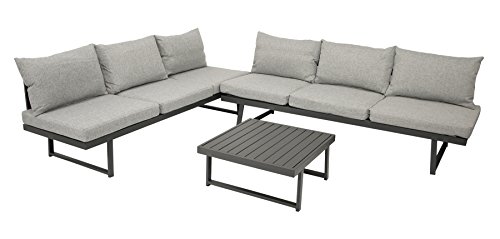 DEGAMO Loungeset Bogota aus Aluminium, 2X Sofa 210cm mit Liegefunktion, 1x Loungetisch 70x70cm, matt-grau beschichtet – Bild 4