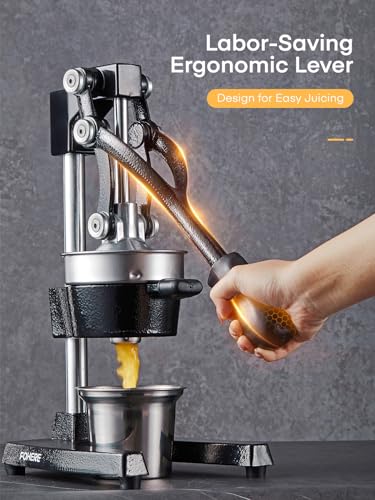 FOHERE Lemon Squeezer Juicer, Cast Iron Juicer Manual Citrus Lemon Juice Press, Hand Press Juicer for Grapefruit Pomegranate, Orange, Lemonade, Commercial Manual Citrus Juicer, Easy to Clean (Black)