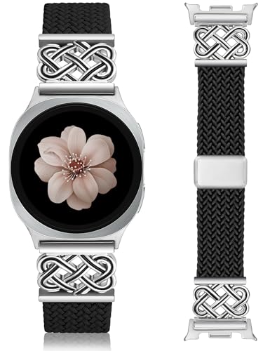 Braided Magnetic Band Compatible with Samsung Galaxy Watch 8 7 6 5 4 FE 40mm 44mm/8 6 Classic/5 Pro/4 Classic/3 41mm/Active 2 Women Men, 20mm Celtic Stretchy Elastic Dressy Nylon Strap, No for Ultra