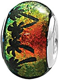Zable Beads Sterling Silver Round Dichroic Palm Trees Glass Bead