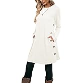 Poetsky Womens Tunic or Tops to Wear with Leggings Long Sleeve Side Buttons Swing Casual Long Shirts with Pockets S-3XL