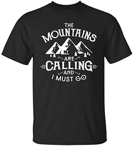 Kidoba Funny Saying Shirt - The Moutain Are Calling and I Must Go - Mountain T Shirts (L,Black)