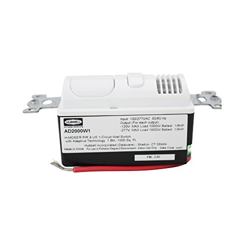 Hubbell AD2000W1 Adaptive Dual Technology Wall Switch with 1 Relay & 1000 sq. ft. Coverage, White