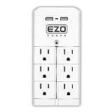 [UL Certified] EZOPower Rotating Wall Tap Mount Power Strip with 6 Pivot Outlet Plug + 2 USB Charger Plug- White