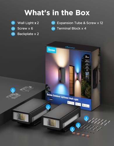 Govee UpDown 2 Pack 1400LM RGBICWW Outdoor Porch Wall Lights Smart Outdoor Porch Light with 64 Lighting Modes, IP66 Waterproof