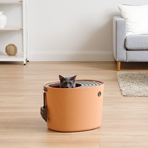 IRIS USA Medium Stylish Round Top Entry Cat Litter Box with Scoop