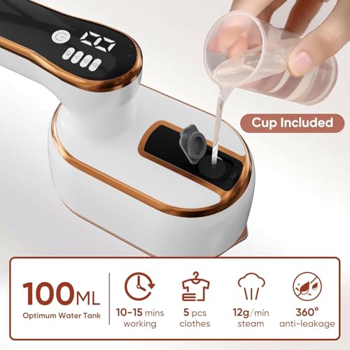 Upgraded - Portable Steamer for Clothes - LED Display & 3+1 Level Steam, Foldable Compact Mini Iron, Small Handheld Iron with Ironing Gloves, College Essential, White(Only for 110V, Such as Canada/US)