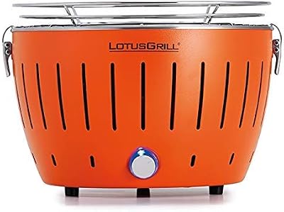 LotusGrill Small Compact Smokeless Charcoal Grill USB Power Tangerine Orange