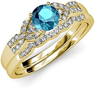 ロンドンブルートパーズとダイヤモンドの婚約指輪結婚指輪セット1 45 Ct Tw 14 Kイエローゴールド