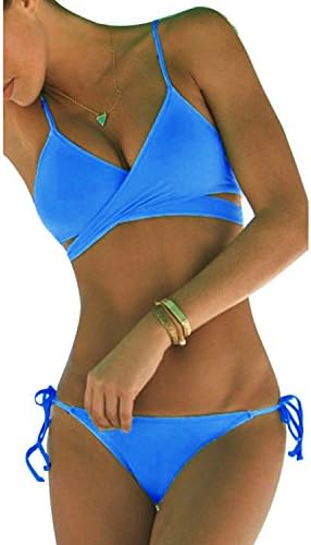 Womens Sexy Push Up Padded Swimsuit Triangle String Bikini Sets Wrap Bathinng Suit Beachwear Sky Blue UK 10