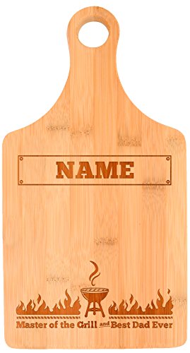 Personalized Gifts for Fathers Day Custom Name Master of the Grill and Best Dad Ever Gifts Fathers Day Gifts for Dad Fathers Day Gift for Grandpa Paddle Shaped Bamboo Personalized Cutting Board
