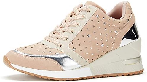 ANJOUFEMME Heel Wedge Sneakers for Women - Womens Fashion Sneakers, Lace Up Wedges Shoes, Best Choice for Casual and Daily Wear