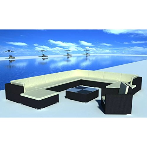 Tidyard 35-TLG. Gartenlounge-Set Gartensofa Poly Rattan Loungesofa Outdoor Balkon Terrasse Sofagarnitur Gartenmöbel mit Couchtisch, Hocker und Polster - Schwarz – Bild 3