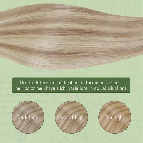 RUNATURE Natural Hair Clip in Extensions 55 cm 7 Pieces 120 g Ash Blonde with Platinum Blonde Natural Hair Clip Extensions #18P60