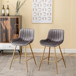 GBZB Modern Bar Stools Set of 2, Gray Velvet Bar