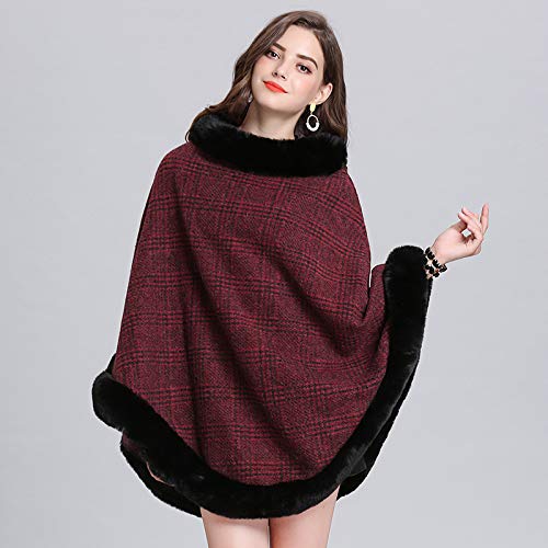 FOLOBE Womens Faux Bont Trui Poncho Oversized Cape Elegante Wrap Sjaal met Faux Bont Trim Kraag - Image 3