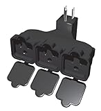 Stanley 31110 PlugMax Outdoor Grounded 3-Outlet Covered Adapter, Black