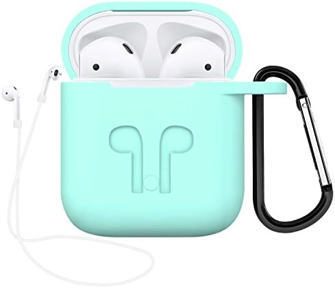 AirPods Case with Strap Protective Silicone Cover with Carabiner for Apple Airpods Accessories (Green)
