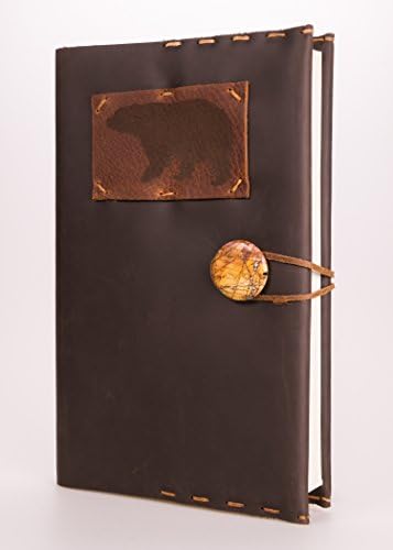 Refillable Leather Journal with Black Bear Tattoo, Picasso Jasper Concho + Blank Pages
