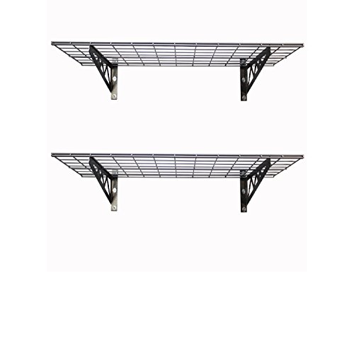 SafeRacks | Garage Wall Shelf Two-Pack 18"x36" | Includes Bike Hooks | 500lb Capacity (18"x36", Hammertone)