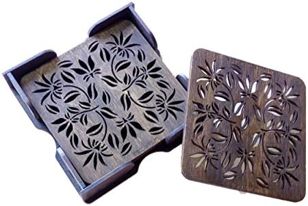 B SQUARE Set of 6 Handcrafted Wood Coasters Dark Walnut BSCO05
