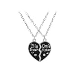 Hosaire Necklace Set Big Little Sister 2 Piece Love Heart Necklace Family Gift for Women Girl Friendship Black