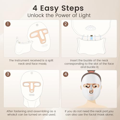 Red Light Therapy Mask for Face,LED Face Mask for Skin Care, 7 Colors Portable Red Light Face Mask, Facail Skin Care Mask for Home & Travel Use (Gold)