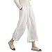 Ecupper Women's Elastic Waist Causal Loose Trousers Plus 100 Linen Cropped Wide Leg Pants