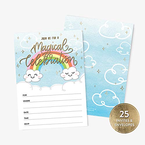 25 Birthday Party Invitations and Envelopes for Boys or Girls, Magic Rainbow Party Invitations, Fill-in Style Birthday Invitations, Blank Birthday Invitations - Thumbnail 6