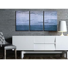 3 Piece Canvas Wall Art - Blue Color Abstract Artwork - Modern Home Art Stretched and Framed Ready to Hang - 16"x24"x3 Panels