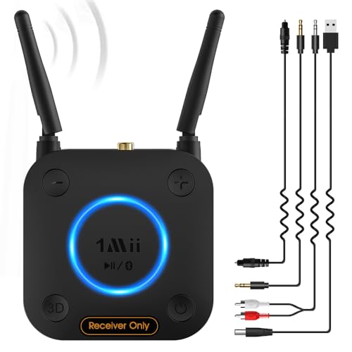 1Mii Bluetooth 5.3 HiFi Receiver, Bluetooth Audio Adapter Volume Control, Optical AUX Output 3.5mm, Coaxial, 3D Surround with aptX LL Low Latency for Speakers, Home Stereo, Long Range