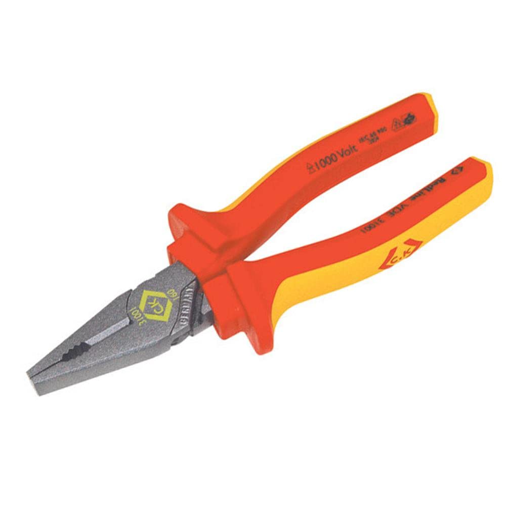 C.K Redline VDE Combination Plier & Cutter 165mm, 1000v Insulated Electrical Flat Nose Pliers and Wire Cutters, Electricians Engineer Tools, Croppers Snips Electrician, CK Tools 431001