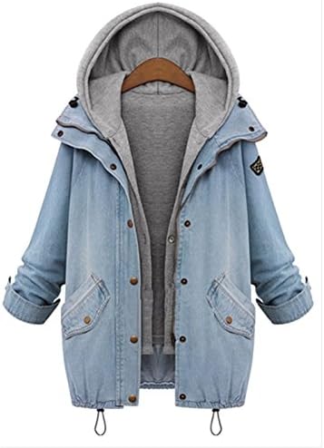 Demin Trench Coat – Feelme Vintage Women Oversized Cardigan Jean Hoodie Jacket Windbreaker Outwear - Size 4XL