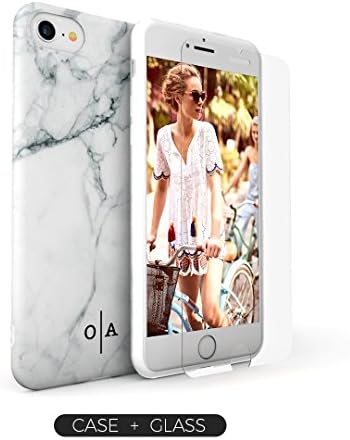 iPhone 7/ iPhone 8 case (WHITE MARBLE) with [Tempered Glass Screen Protector], Oxford (Modern Series) with [Full coverage] [Slim fit] [TPU Rubber Silicone material case]