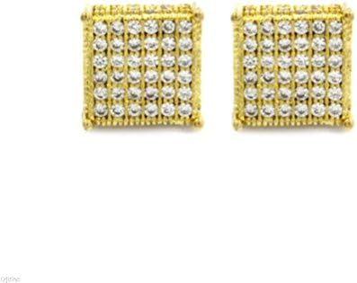 POPLife Men's Golden Tone Micro Pave Screw Back Iced Out 6 Row Earrings 01 Ctc