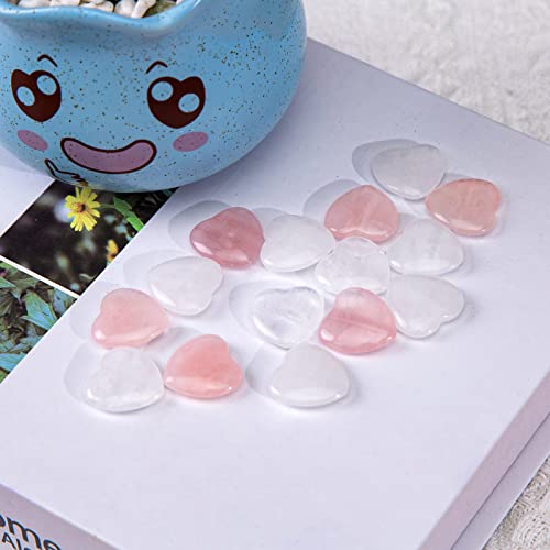 BigOtters Heart Rose Quartz, 16 PCS Healing Crystals Gemstones Bulk Love Palm Crystals for DIY Crafts Chakra Wedding Valentine