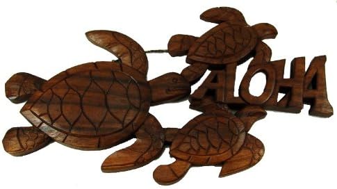 Hardwood Honu Wall Plaque with "Aloha"