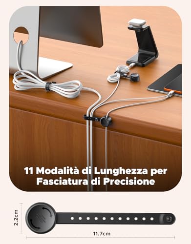 8 Pezzi Fermacavi Adesivi con Fascette Cavi Silicone Regolabili [2 in 1], [Regolazione Fluida & Blocco 1s] Magnetico Organizer Cavi, Organizzatore Cavi Clip per TV, PC, Scrivania, Casa, Ufficio