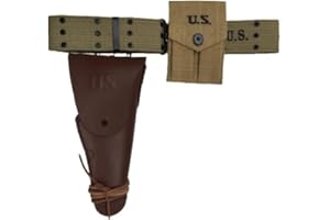US Army WW2 Webbing – M1936 Belt with Dark Brown M1911 Holster & .45 Pouch – OD Canvas