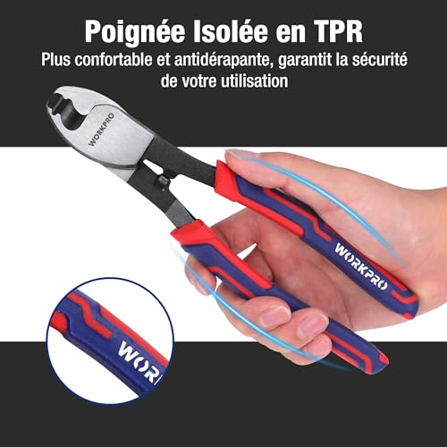 WORKPRO Cable Cutter Pliers 210 mm, Electrician Cutting Pliers Ideal for Cutting Electric, Copper, or Aluminium Cables