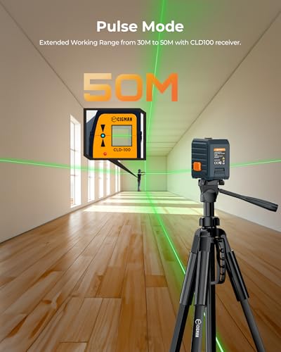 CIGMAN Green Laser Level with Auto Leveling and Manual Mode, 30M Pulse Mode, 4 Brightness Levels, High Accuracy ±0.3mm/1M, Includes AA Batteries and Stand