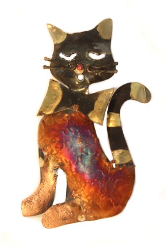 Tumia LAC Cat with Bow Tie - Recycled Metal Wall Hanging Decoration - 12cm - Handmade