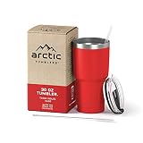 Arctic Tumblers Stainless Steel Camping & Travel Tumbler with Splash Proof Lid and Straw, Double Wall Vacuum Insulated, Premium Insulated Thermos - (Matte Red Powder Coat, 30 oz)