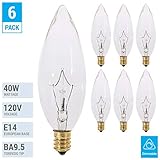 (Pack of 6) Clear European Base (E14) Torpedo Tip 120V Chandelier Bulbs (40 Watt - Straight Tip)