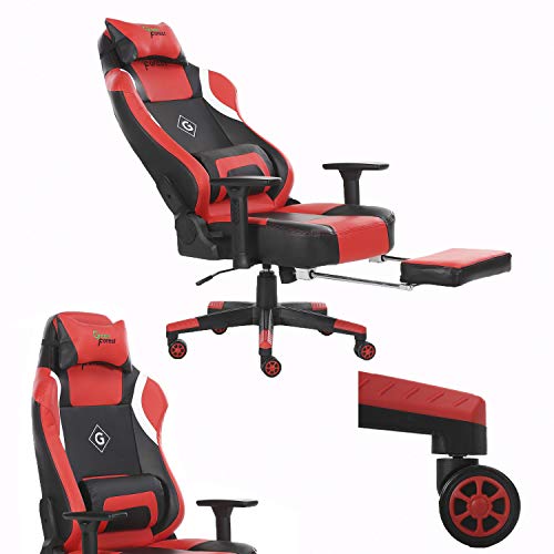 GreenForest Office Gaming Chair Ergonomic Computer Chair Tilting Lock Function PU Leather High Back Headrest Footrest and Lumbar Pillow, Red - Thumbnail 6