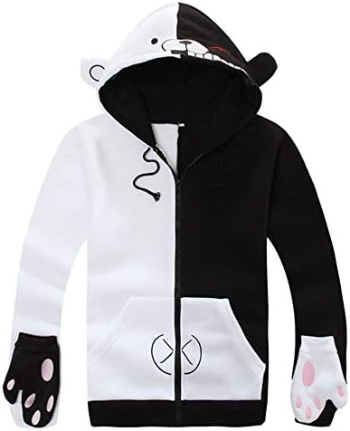 DuHLi Danganronpa Sweatshirts Autumn Black/White Bear Hoodie Long Sleeve COS Thin Hoodie Sweatshirt