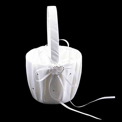 Youzpin 4Pcs Romantic Wedding Ceremony Party Favor Sets, Rhinestone Stain Ribbon Wedding Ring Pillow+ Girls Flower Basket +Guest Book + Pen for Elegant Wedding Party - Thumbnail 2